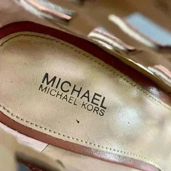 Michael Michael Kors Yvonne Tan Leather Cut Out Rear Zip Open Toe Stiletto 8M - Picture 6 of 10